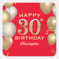 30th Birthday Party Black and Gold Balloons Square