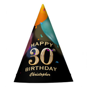 30th Birthday Party Black and Gold Hat