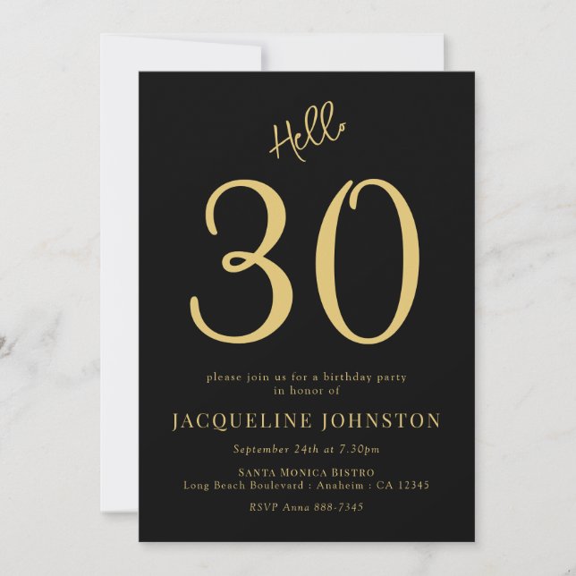 30th Birthday Party Black And Gold Invitation (Front)