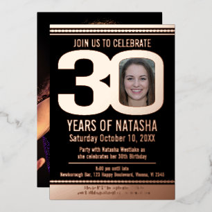 30th Birthday party black and rose gold foil photo