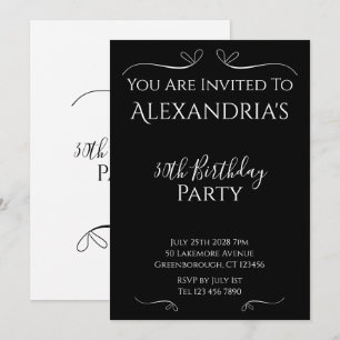 30th Birthday Party Black and White Hearts Invitation
