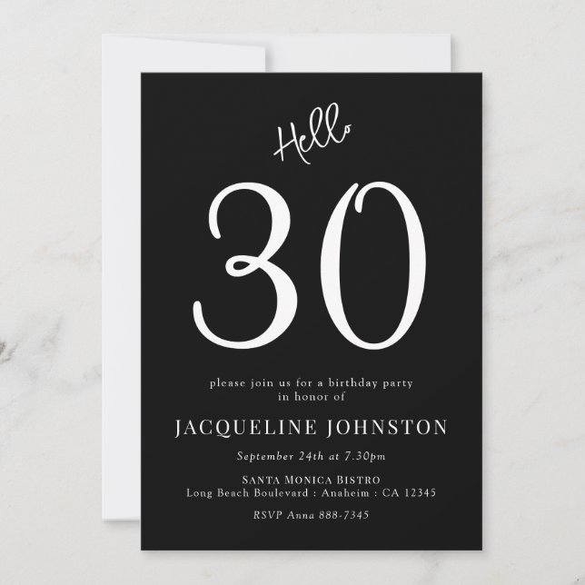 30th Birthday Party Black And White Invitation (Front)