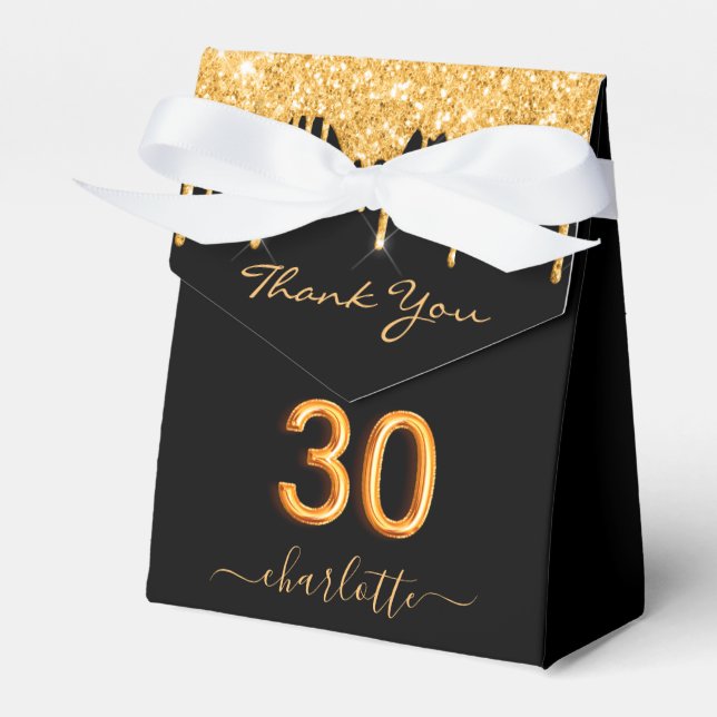 30th birthday party black gold glitter drips glam favour box (Front Side)