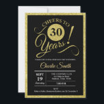 30th Birthday Party - Black Gold Invitation<br><div class="desc">30th birthday party invitation for women or men. Elegant invite card in black with faux glitter gold. Features script font. Cheers to 30 years! Perfect for a stylish adult bday celebration.</div>