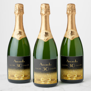 30th birthday party black gold name chic sparkling wine label