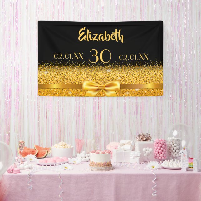 30th birthday party black gold name welcome banner (Party)