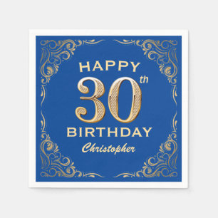 30th Birthday Party Blue and Gold Glitter Frame Napkin
