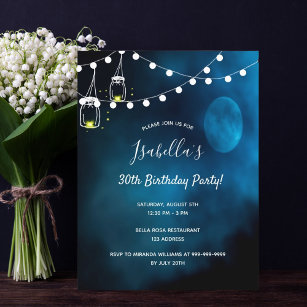 30th Birthday party blue moon lights Invitation Postcard