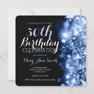 30th Birthday Party Blue Sparkling Lights Invitation