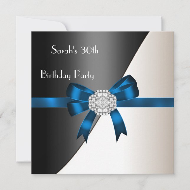 30th Birthday Party Blue White Black Diamond Invitation (Front)