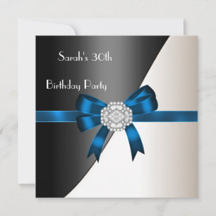 30th Birthday Party Blue White Black Diamond Invitation