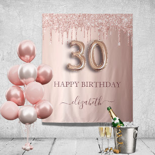 30th birthday party blush pink rose gold glitter tapestry