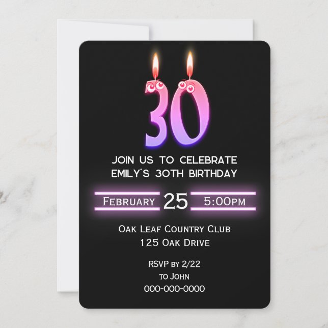 30th Birthday Party Candles Invitation (Front)