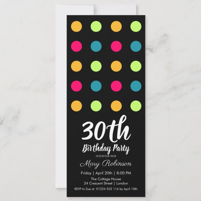 30th Birthday Party Candy Polka Dot Invitation (Front)