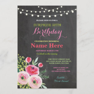 30th Birthday Party Chalkboard Floral Pink Invite