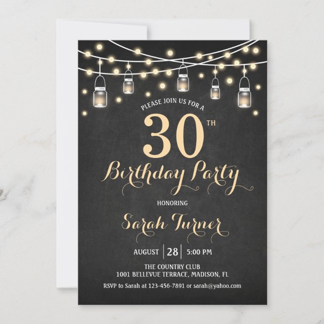 30th Birthday Party - Chalkboard Gold Invitation (Front)