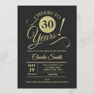 30th Birthday Party - Chalkboard Gold Invitation