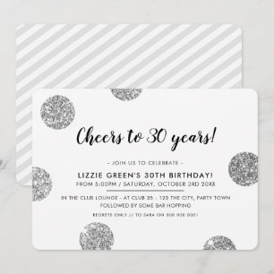 30TH BIRTHDAY PARTY cool silver glitter polka dots Invitation