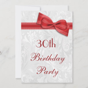 30th Birthday Party Damask and Faux Bow Invitation