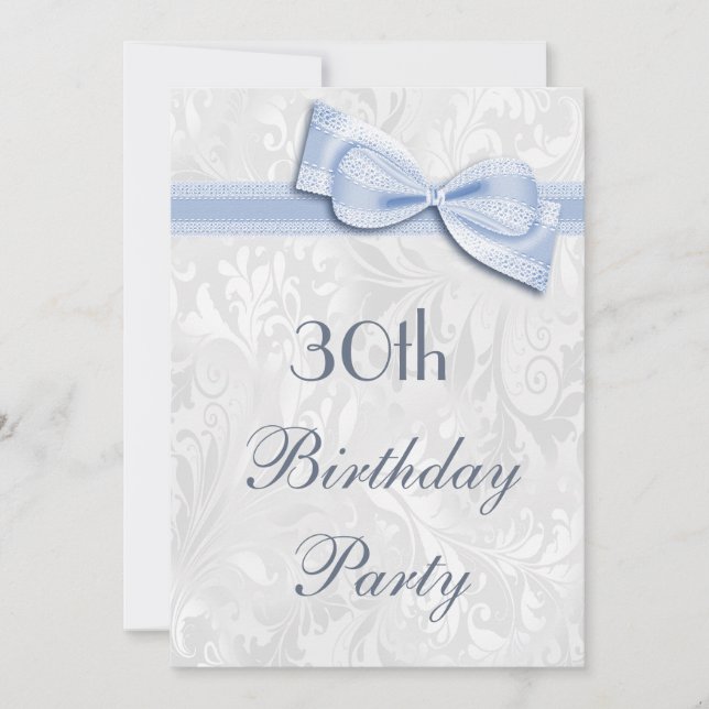 30th Birthday Party Damask and Faux Bow Invitation (Front)