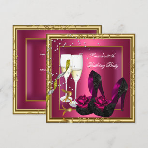 30th Birthday Party Dark Pink Gold Black Invitation