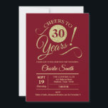 30th Birthday Party - Dark Red Gold Invitation<br><div class="desc">30th Birthday Party Invitation in dark red with faux glitter gold pattern. Features trendy typography script font. Simple modern design,  perfect for an elegant party. Cheers to 30 years! Can be personalised into any age! Please message me if you need further customisation.</div>