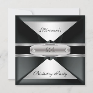 30th Birthday Party Elegant Black Silver On Silver Invitation