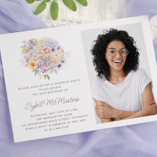 30th Birthday Party Flower Bouquet Photo Surprise Invitation
