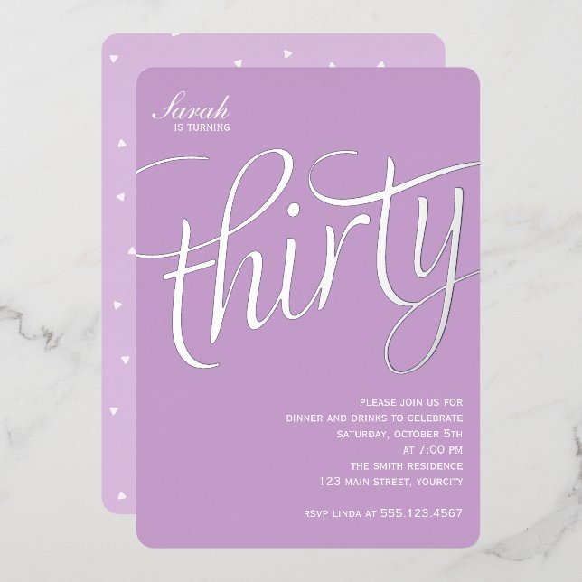 30th Birthday Party Foil Invitation (Front/Back)