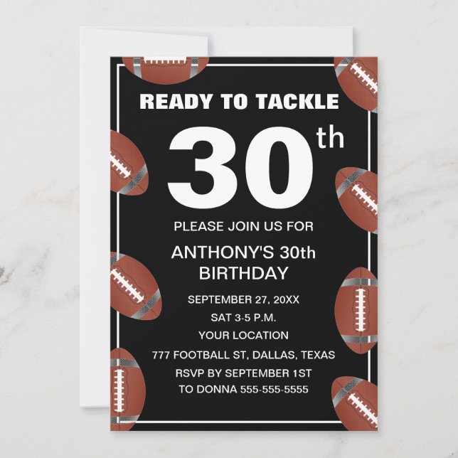 30th Birthday Party Football Black Dad Sport Invitation (Front)