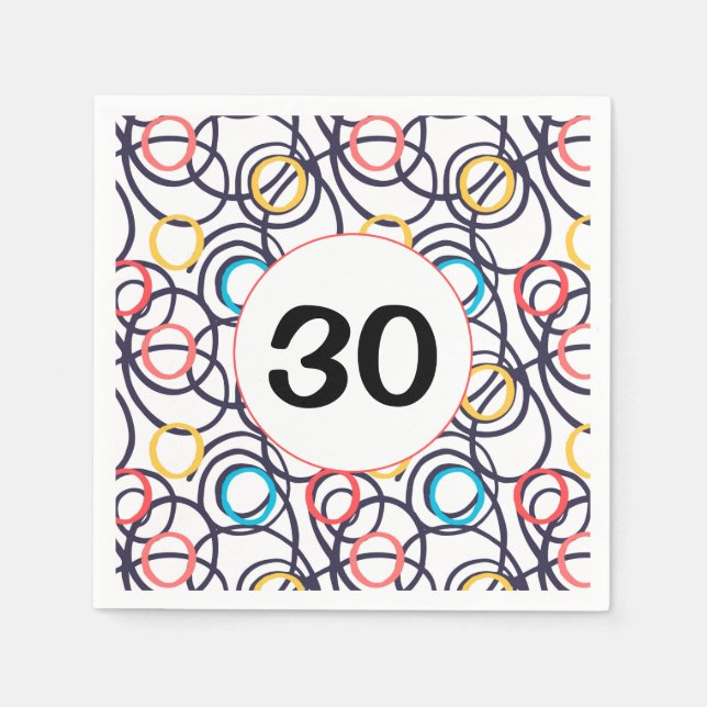 30th Birthday Party Funky Doodles  Napkin (Front)