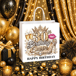 30th Birthday Party Gold and Black Gold Glitter Lu Large Gift Bag