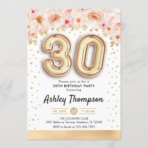 30th Birthday Party - Gold Balloons Invitation