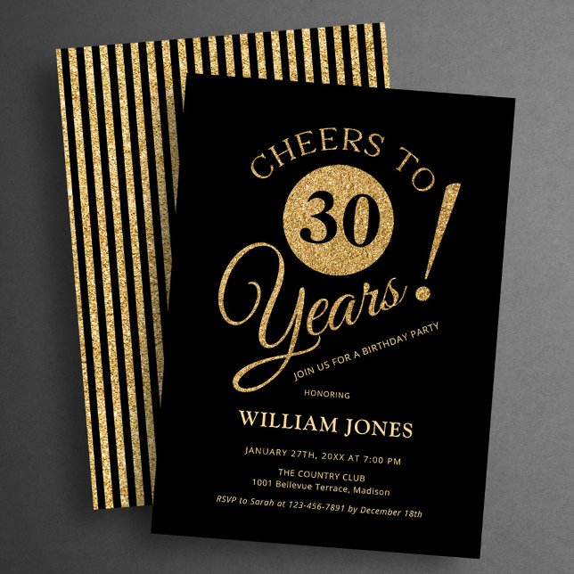 30th Birthday Party Gold Black Invitation (Creator Uploaded)