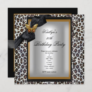 30th Birthday Party Gold Cheetah Black Butterfly Invitation