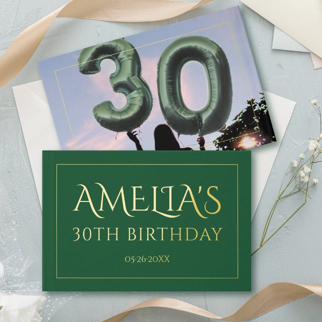 30th birthday party gold foil border emerald green guest book (Creator Uploaded)