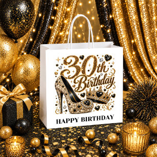 30th Birthday Party Gold Glitter Gold and Black Lu Large Gift Bag
