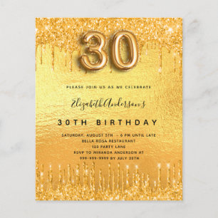 30th birthday party gold glitter invitation