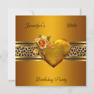 30th Birthday Party Gold Heart Jewel Leopard Invitation
