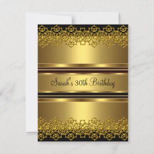 30th Birthday Party Gold on Gold Lace Black Invitation