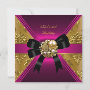 30th Birthday Party Gold Rich Royal Black Pink Invitation