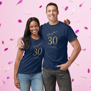 30th Birthday Party Gold Script Blue T-Shirt
