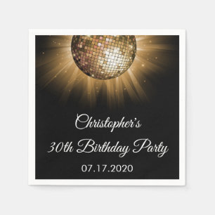 30th Birthday Party Gold Sparkle Disco Ball Napkin