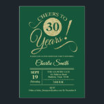 30th Birthday Party - Green Gold Invitation<br><div class="desc">30th Birthday Party Invitation in dark emerald forest green with faux glitter gold pattern. Features trendy typography script font. Simple modern design,  perfect for an elegant party. Cheers to 30 years! Can be personalized into any age! Please message me if you need further customization.</div>