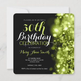 30th Birthday Party Green Sparkling Lights Invitation