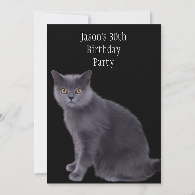 30th Birthday Party Grey Cat Invitation (Front)