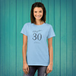 30th Birthday Party Grey Script Blue T-Shirt<br><div class="desc">Celebrate in style with this 30th Birthday party grey script blue T-Shirt! Whether you're gathering with family and friends or just having a small celebration, this stylish T-Shirt is perfect for the occasion! The classic design and comfortable fit are easily personalised with a name or hashtags for a truly unique...</div>