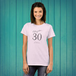 30th Birthday Party Grey Script Pink T-Shirt<br><div class="desc">Celebrate in style with this 30th Birthday party grey script pink T-Shirt! Whether you're gathering with family and friends or just having a small celebration, this stylish T-Shirt is perfect for the occasion! The classic design and comfortable fit are easily personalised with a name or hashtags for a truly unique...</div>