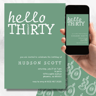  30th Birthday Party Hello Thirty Sage Green Invitation