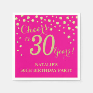 30th Birthday Party Hot Pink and Gold Diamond Napkin